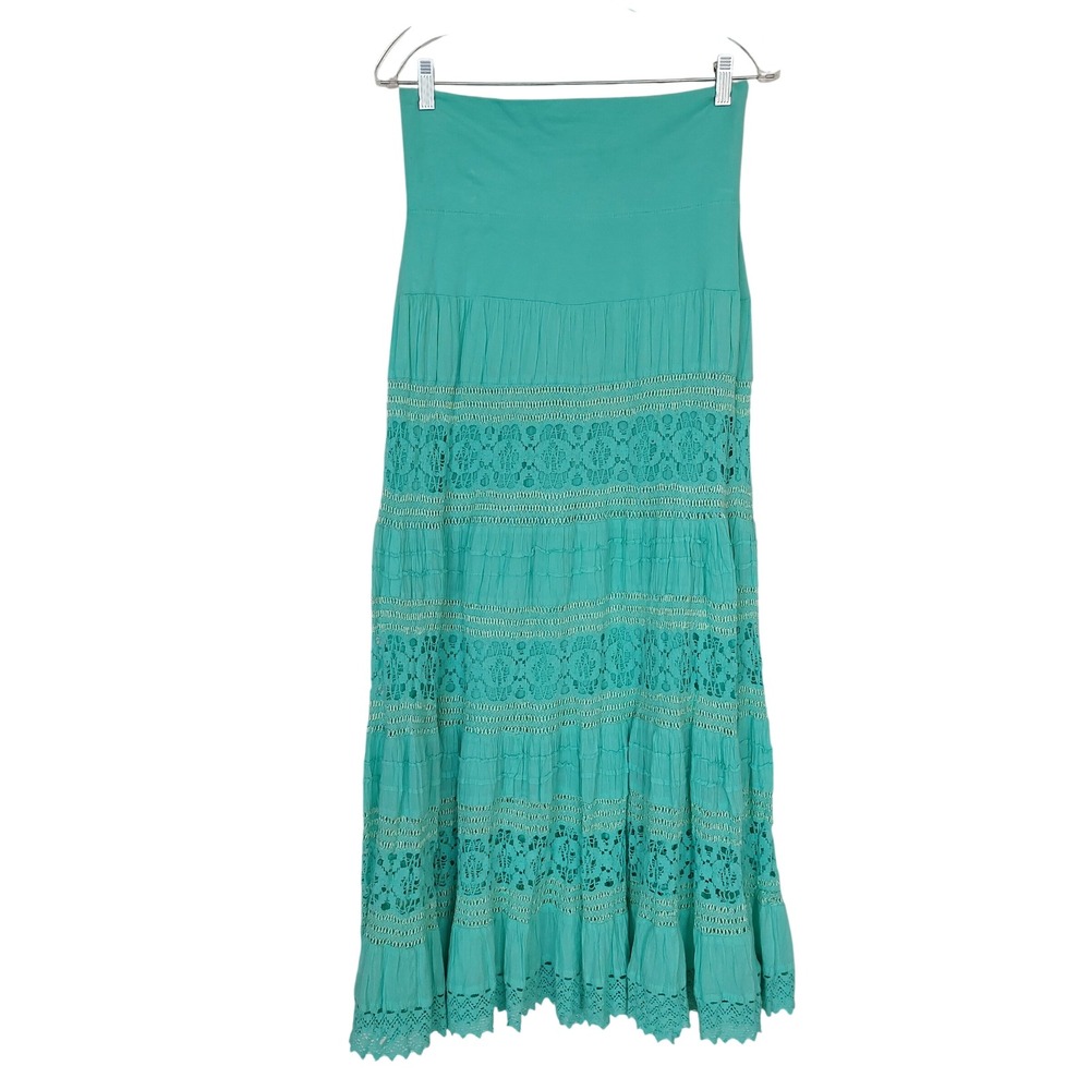 Vintage Cute Options Turquoise Lace Tierered Maxi Skirt‎ Boho Size Medium